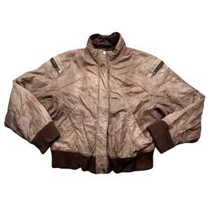 Vintage 90s Adventure Bound Bomber Biker Moto Brown Leather Jacket Womens Medium